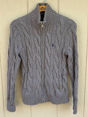 Polo Ralph Lauren Cable Knit Cardigan Women's Small Grey Preppy Coastal Sweater